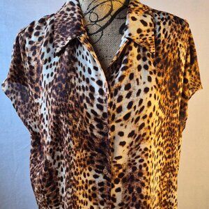 Worthington Leopard Print 100% Polyester Women’s Sleeveless Buttoned Shirt XXL